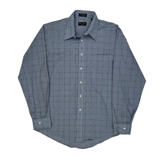 Christian Dior Checked Shirt - Large Blue Cotton Blend