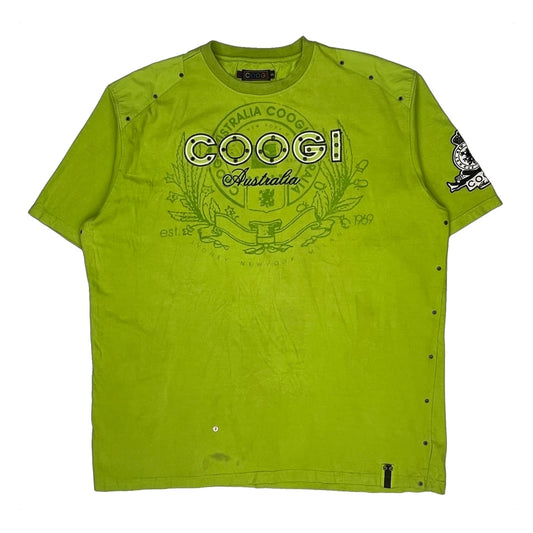Vintage Y2K Coogi Studded Graphic T-Shirt - 3XL Green Cotton
