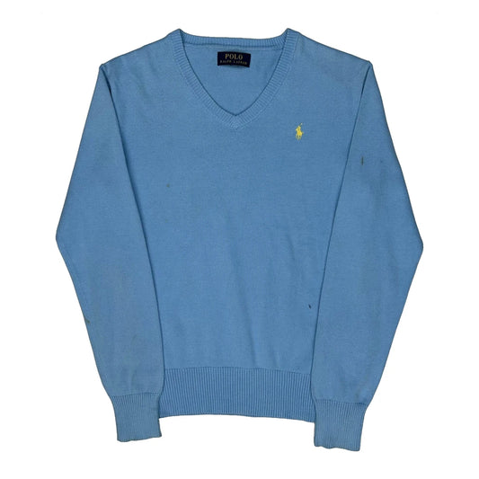 Polo By Ralph Lauren V-Neck Jumper - Small Blue Cotton