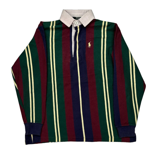 Age 7 Made In USA Polo By Ralph Lauren Striped Rugby Shirt - Small Multicoloured Cotton