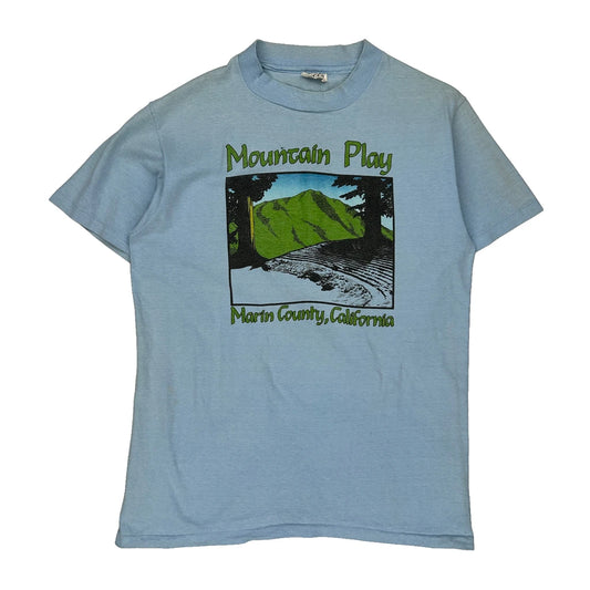 Hanes Single Stitch T-Shirt - Large Blue Cotton