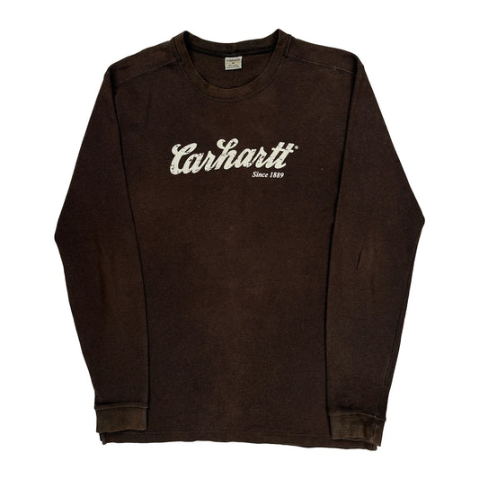 Carhartt Spellout Long Sleeve T-Shirt - Medium Brown Cotton