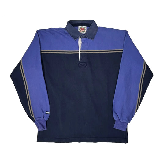 Vintage Barbarian Striped Rugby Shirt - Large Blue Cotton