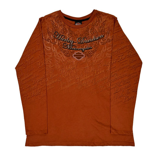 Pig Trail Harley Davidson Long Sleeve T-Shirt - 2XL Orange Cotton