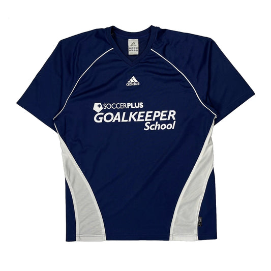 Vintage Soccerplus Goalkeeper School Adidas T-Shirt - Small Blue Polyester