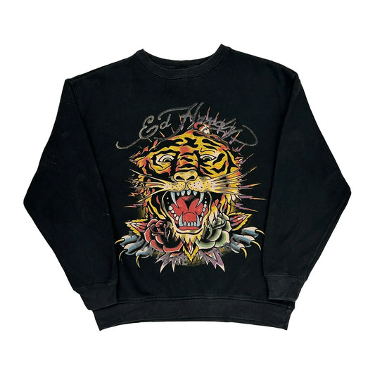 Tiger Design Ed Hardy Graphic Sweatshirt - XL Black Cotton Blend