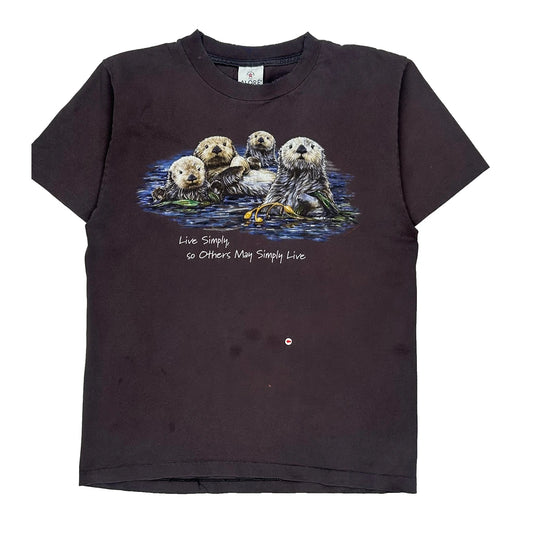 Otters Alore Single Stitch T-Shirt - Medium Black Cotton