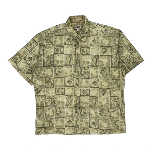 Campia Floral Hawaiian Shirt - Large Green Cotton