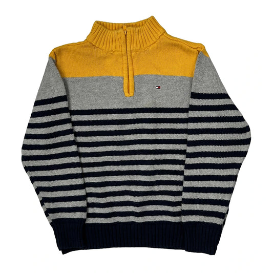Age 6 Tommy Hilfiger Striped 1/4 Zip - XS Grey Cotton