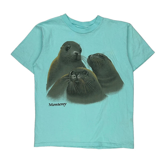 Harlequin Single Stitch T-Shirt - Large Blue Cotton