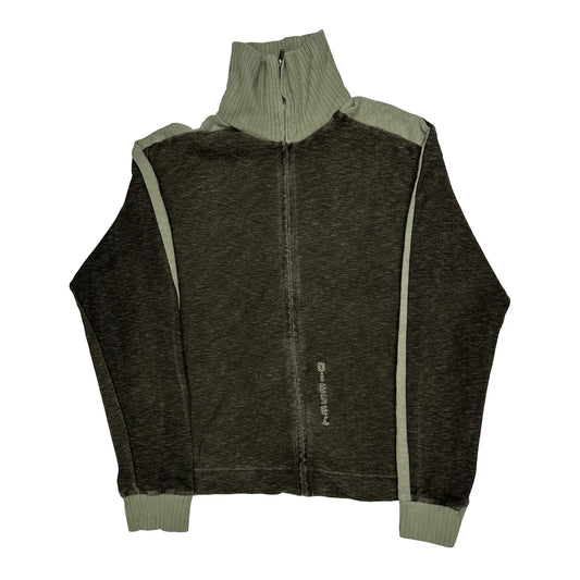 Y2K Diesel Ribbed Zip Up - 2XL Brown Cotton Blend