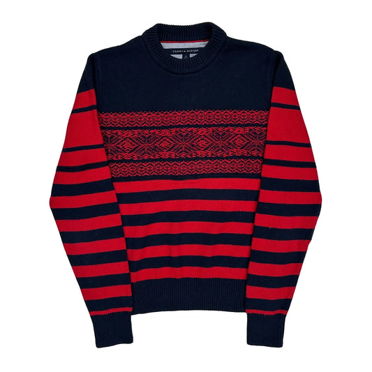 Vintage Tommy Hilfiger Striped Jumper - Small Navy Wool Blend