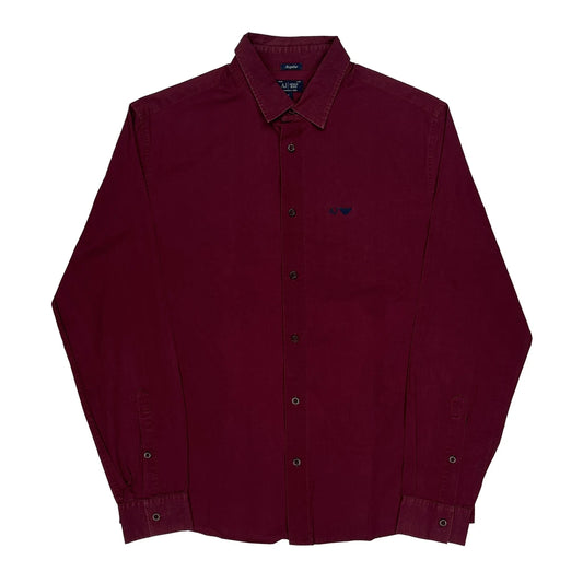 Vintage Armani Jeans Shirt - Large Burgundy Cotton