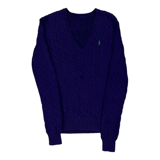 Polo By Ralph Lauren V-Neck Jumper - Small Purple Cotton