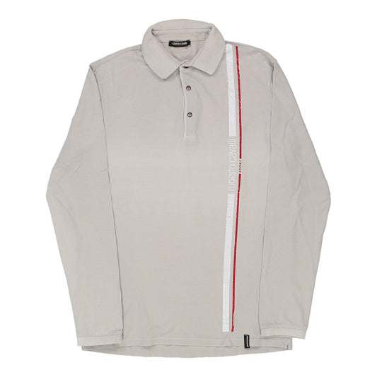 Vintage beige Roberto Cavalli Long Sleeve Polo Shirt - mens medium
