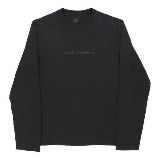 Vintage Calvin Klein Jeans Spellout Long Sleeve T-Shirt - XL Navy Cotton