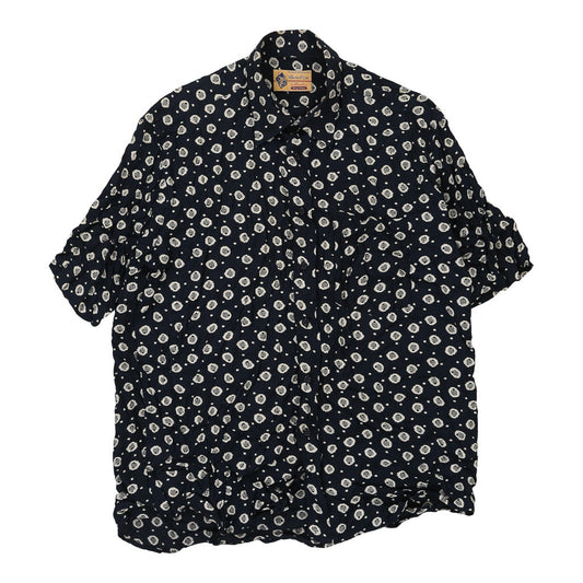 Vintage Alberto D'Este Patterned Shirt - Large Navy Polyester Blend