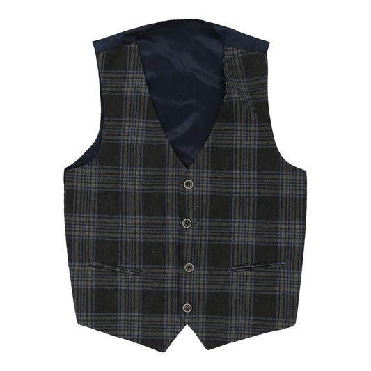 Vintage David Haward Checked Waistcoat - Medium Grey Wool Blend