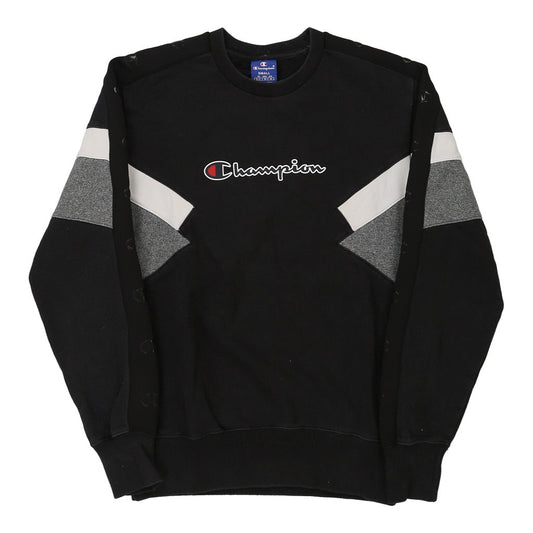 Vintage Champion Spellout Sweatshirt - Small Black Cotton Blend