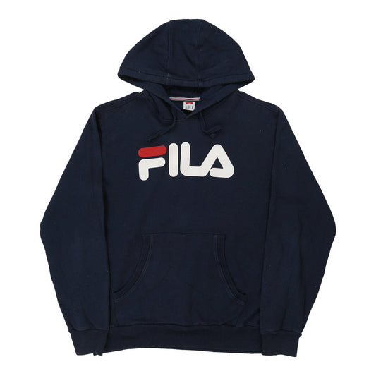 Vintage Fila Spellout Hoodie - 2XL Navy Cotton Blend