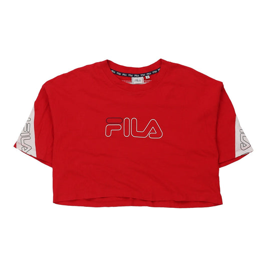 Vintage Fila Cropped T-Shirt - Medium Red Cotton