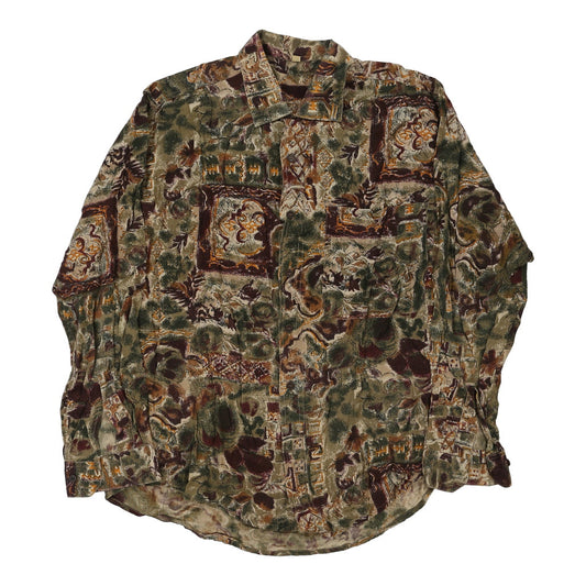 Vintage khaki Unbranded Patterned Shirt - mens medium