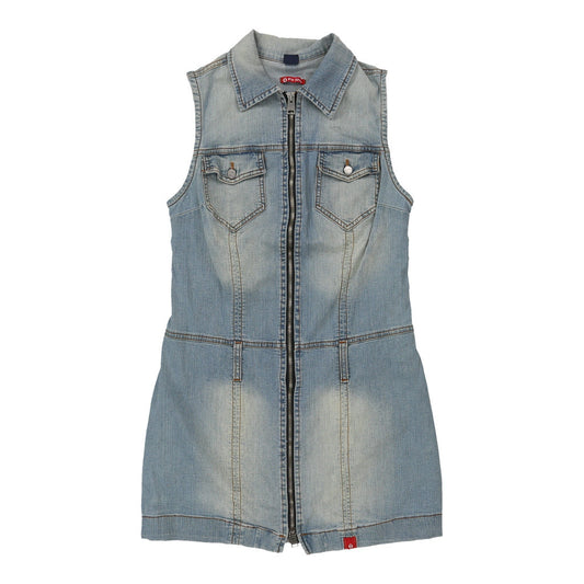 Vintage light wash Pit Stop Denim Dress - womens medium