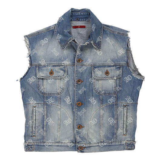 Vintage Angel & Devil Denim Gilet - Large Blue Cotton