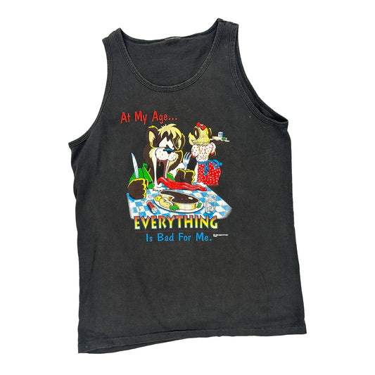 Humorous Graphic Unbranded Single Stitch Vest - Medium Black Cotton