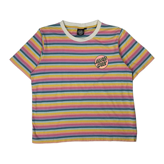 Vintage Santa Cruz Striped T-Shirt - Large Multicoloured Cotton