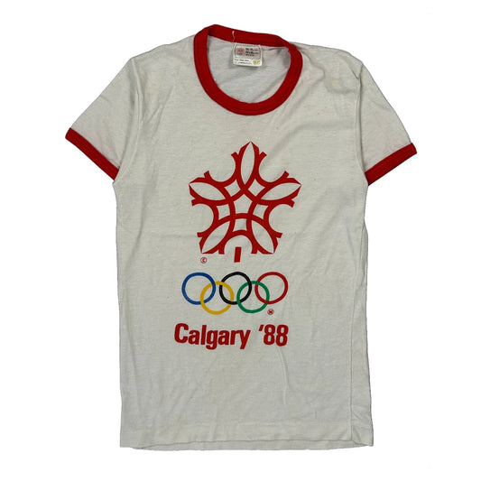 Calgary Winter Olympics 1988 Olympics Graphic T-Shirt - Small White Cotton