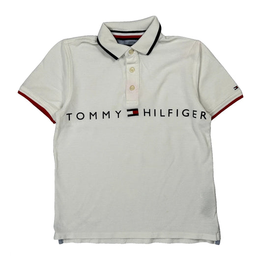 Age 8-10 Tommy Hilfiger Spellout Polo Shirt - Medium White Cotton