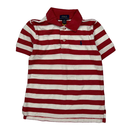 Age 4 Polo By Ralph Lauren Striped Polo Shirt - 2XS Red Cotton