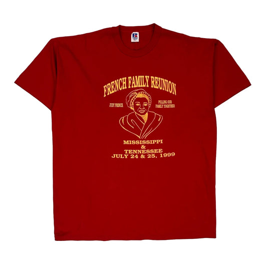 Made In USA Single Stitch Family Reunion Russell Athletic Graphic T-Shirt - XL Red Cotton Blend