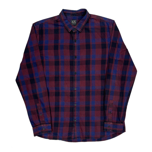Vintage Armani Exchange Checked Shirt - 2XL Burgundy Cotton
