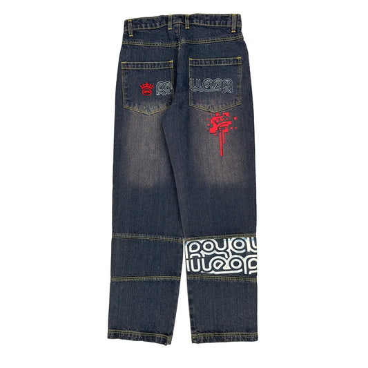 Royal Wear Baggy Graphic Jeans - 28W 29L Blue Denim
