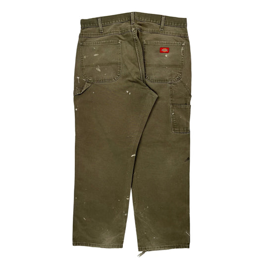 Paint Splatters Dickies Carpenter Trousers - 36W 30L Green Cotton