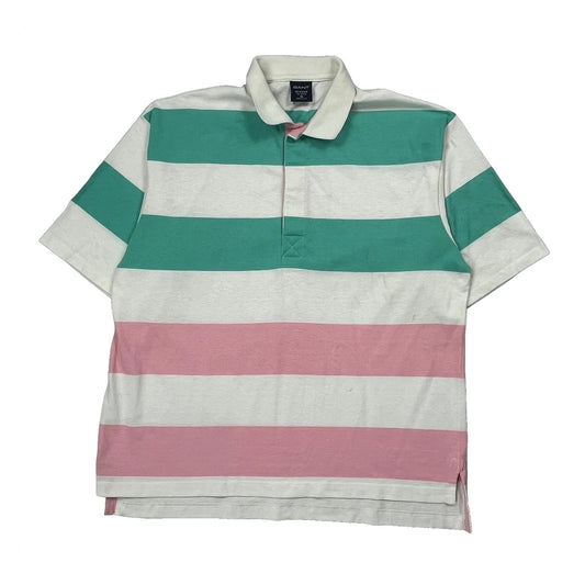 Vintage Made In USA Rugger Gant Striped Rugby Shirt - XL Multicoloured Cotton