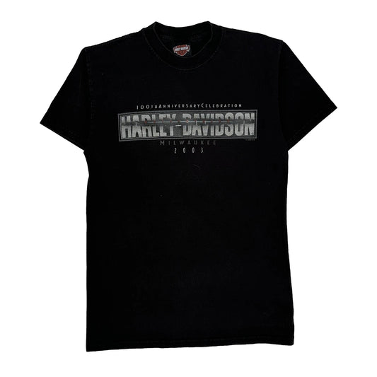 100Th Anniversary Celebration Harley Davidson Graphic T-Shirt - Small Black Cotton