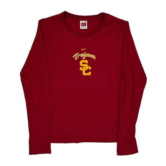 Age 11-12 Trojans Nike College Long Sleeve T-Shirt - Medium Red Cotton