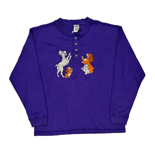 Lady And The Tramp Disney Cartoon Long Sleeve T-Shirt - Large Purple Cotton