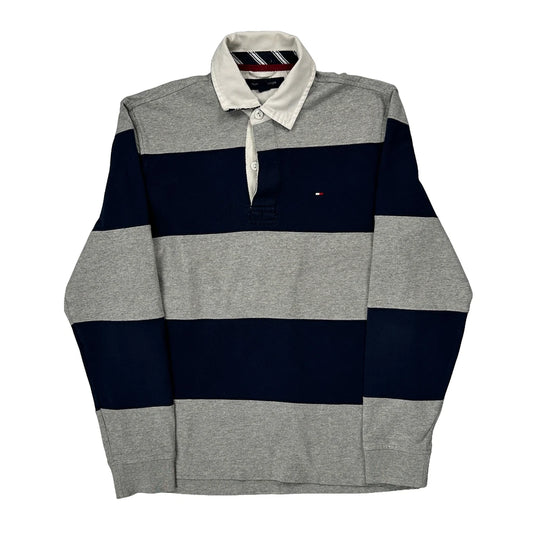 Tommy Hilfiger Striped Rugby Shirt - Small Grey Cotton