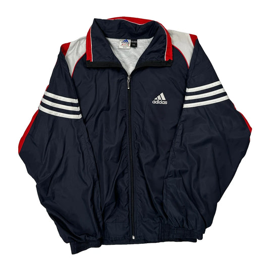 Vintage Adidas Striped Track Jacket - 2XL Navy Polyester