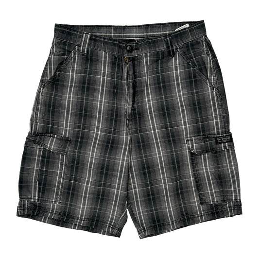 Wrangler Checked Cargo Shorts - 32W 10L Grey Cotton