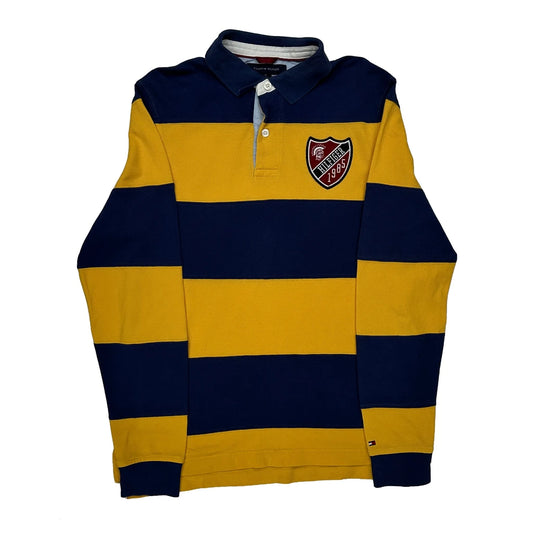 Vintage Tommy Hilfiger Striped Rugby Shirt - Medium Blue Cotton