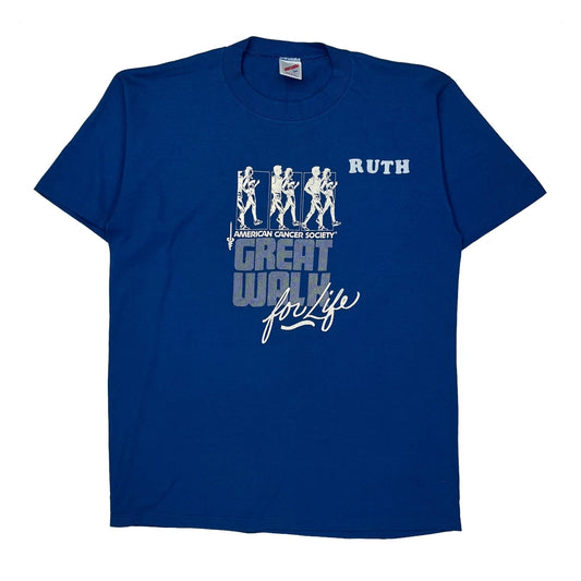 American Cancer Society Jerzees Single Stitch T-Shirt - Large Blue Cotton