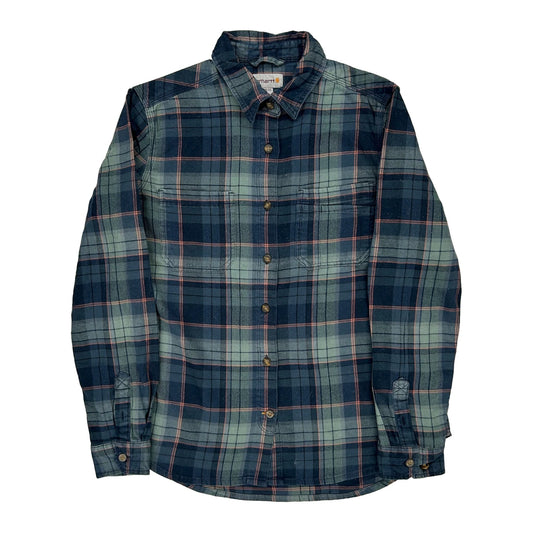 Age 8-10 Carhartt Checked Flannel Shirt - Medium Blue Cotton