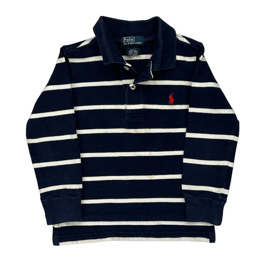 Age 2 Polo By Ralph Lauren Striped Long Sleeve Polo Shirt - XS Navy Cotton