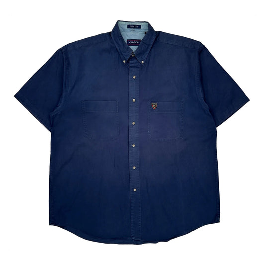 Chelsea Twill Gant Short Sleeve Shirt - Large Blue Cotton