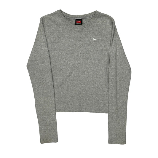 Nike Long Sleeve T-Shirt - Small Grey Cotton